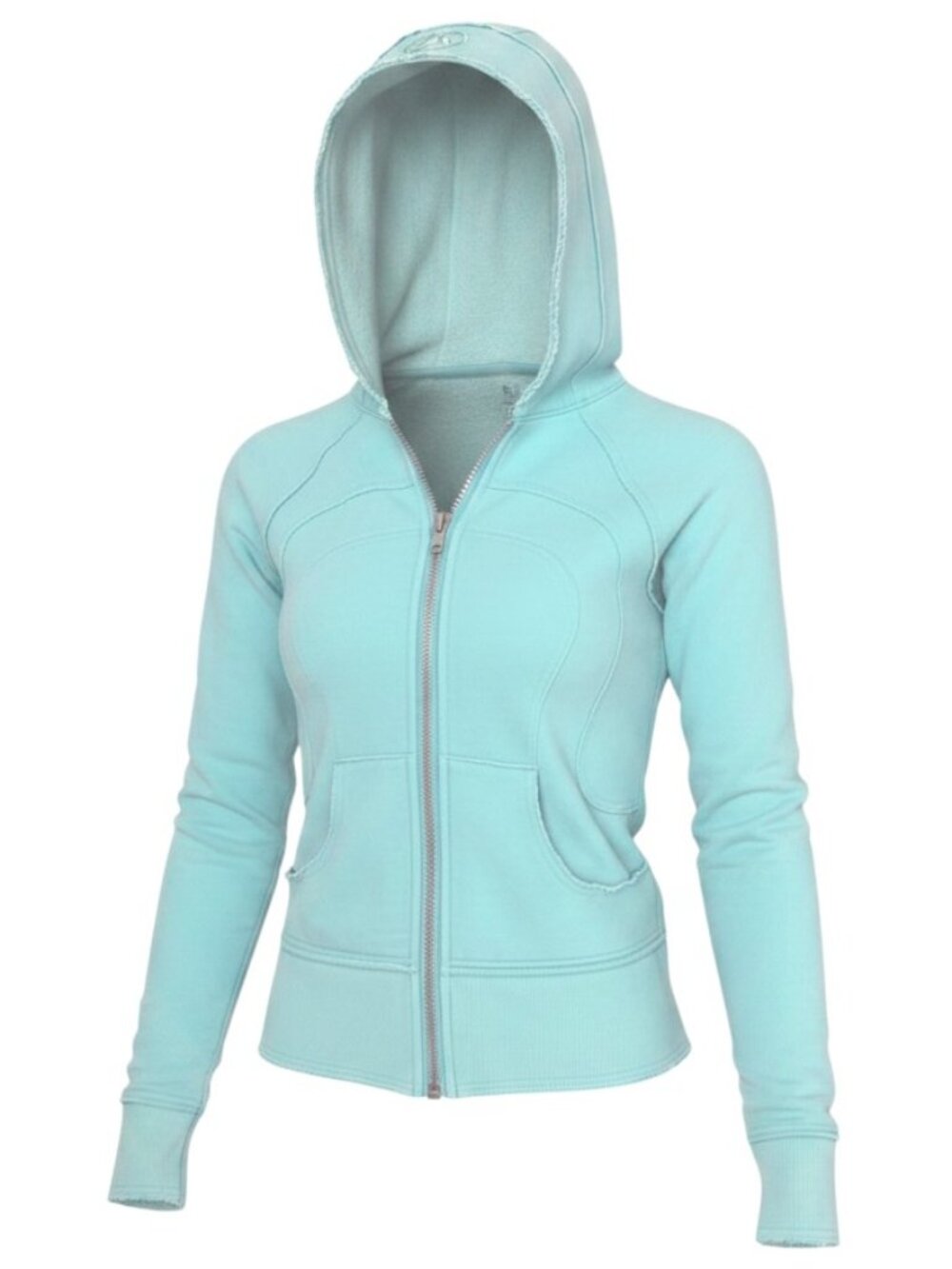 Lululemon Light Turquoise Blue Full Zip Distressed Fleece Scuba Hoodie - Size 8